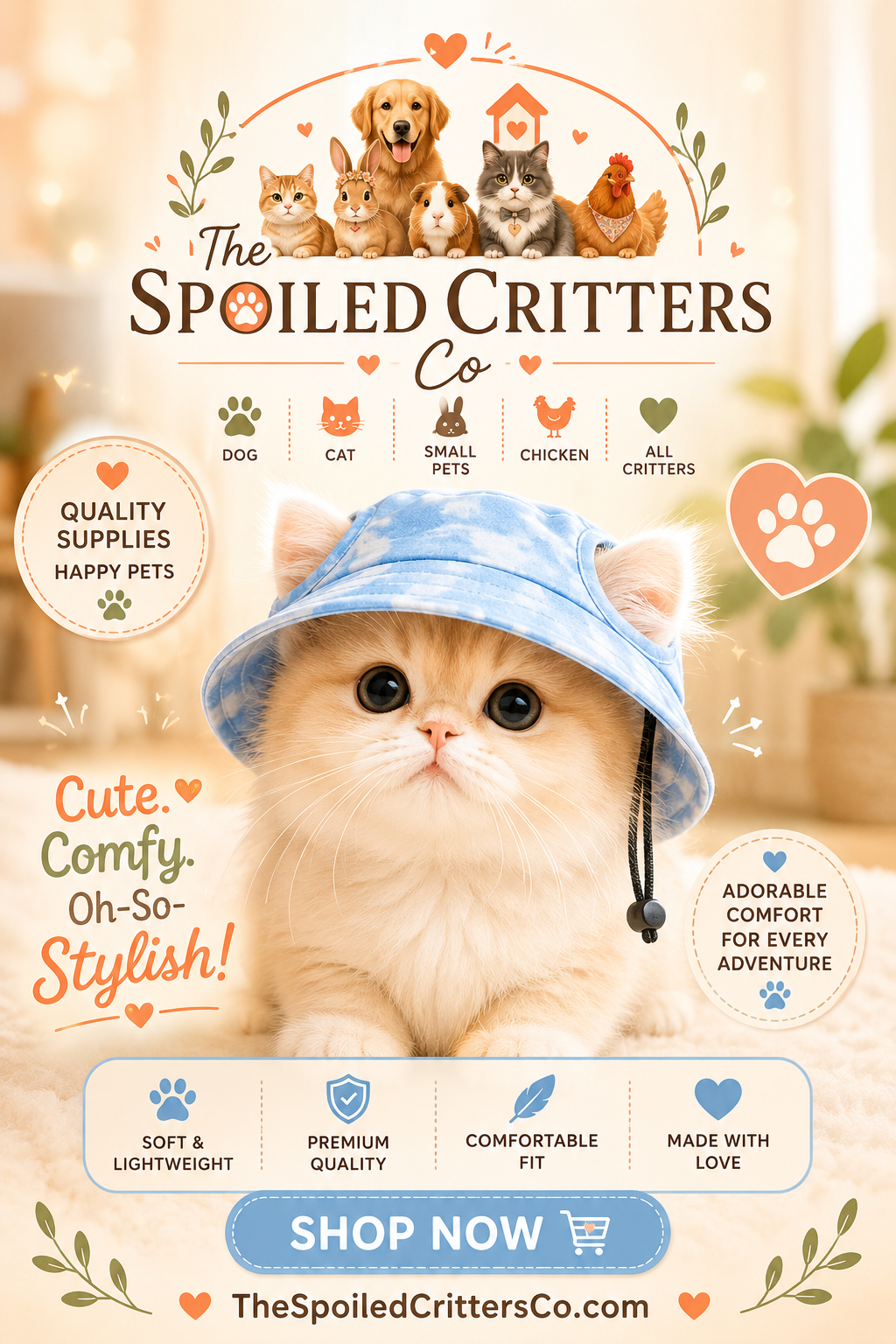 The AeroCatHat™ Bucket Sun Hat for Cats & Small Dogs
