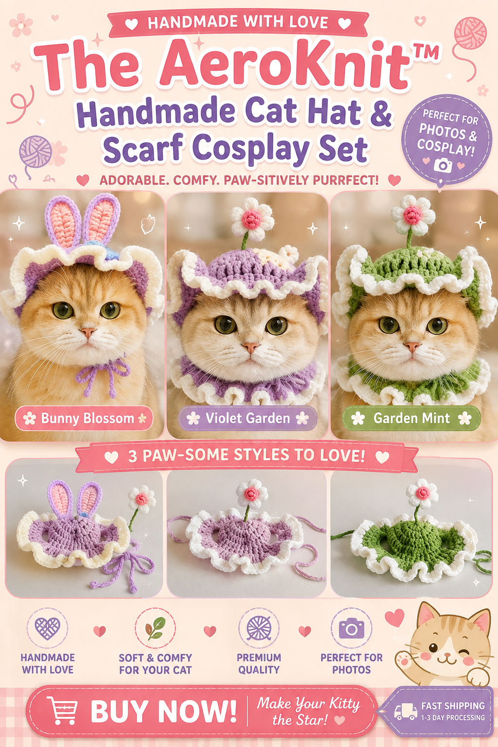 The AeroKnit™ Handmade Cat Hat & Scarf Cosplay Set