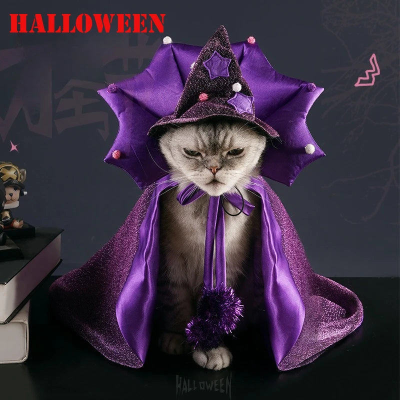 The AeroWitch™ Halloween Witch Costume — Purple Cloak & Magic Hat for Dogs & Cats
