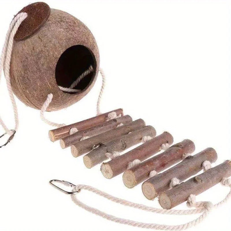 The AeroNest™ Natural Coconut Shell Parrot Nest | Cozy Hanging Bird Shelter