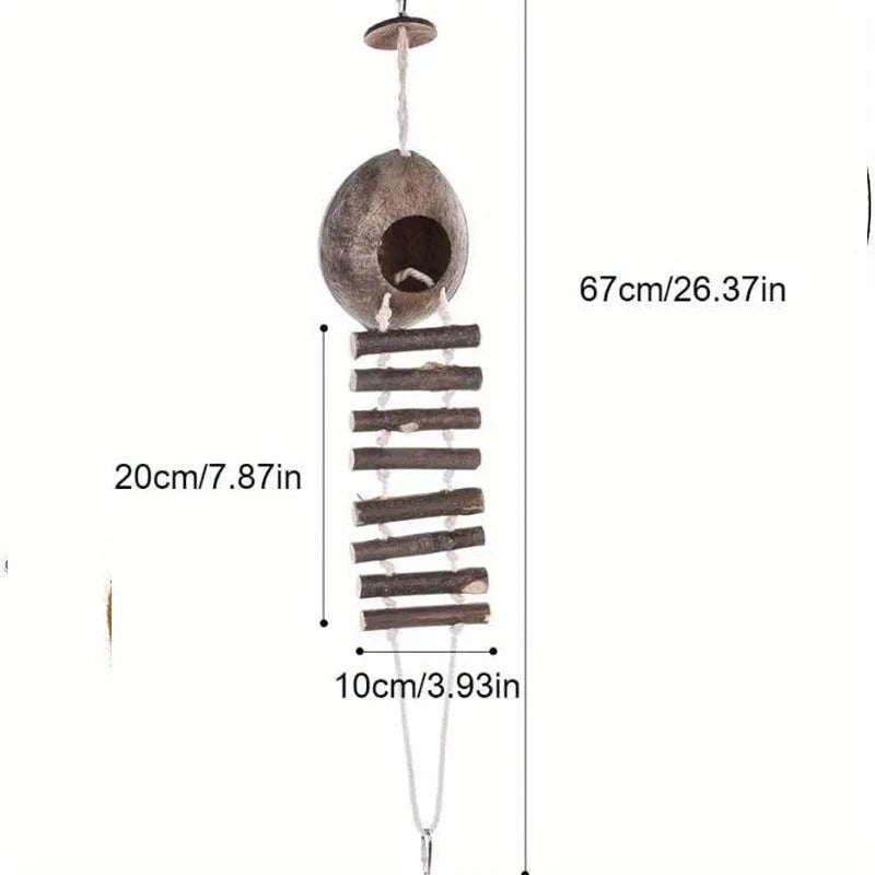The AeroNest™ Natural Coconut Shell Parrot Nest | Cozy Hanging Bird Shelter
