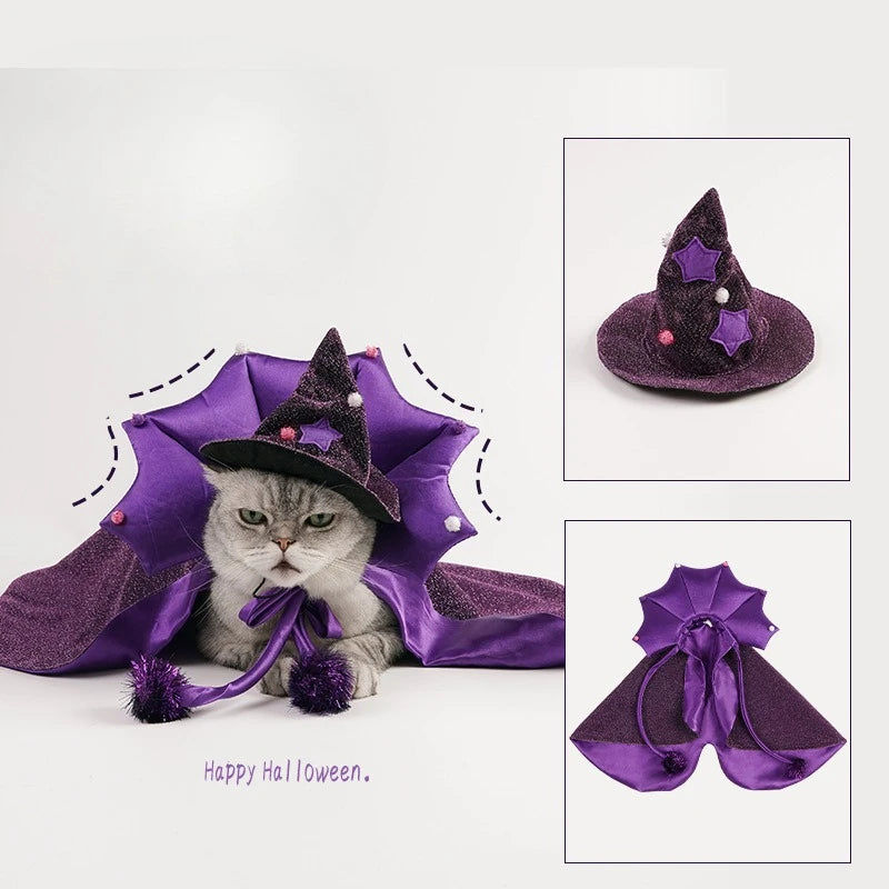 The AeroWitch™ Halloween Witch Costume — Purple Cloak & Magic Hat for Dogs & Cats