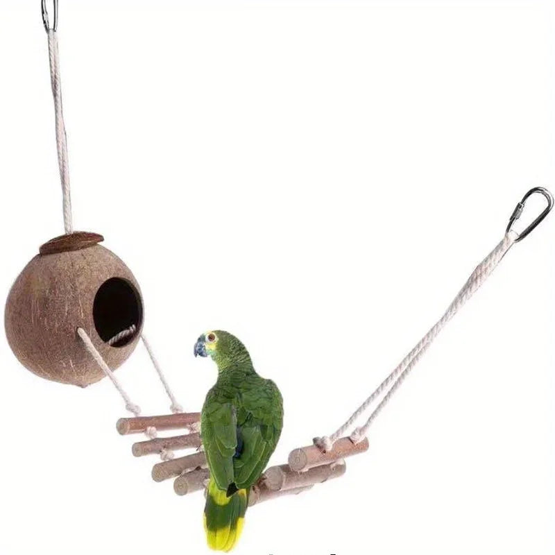The AeroNest™ Natural Coconut Shell Parrot Nest | Cozy Hanging Bird Shelter