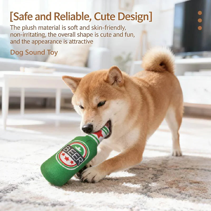 The AeroBrew™ Realistic Beer Bottle Squeaky Dog Toy