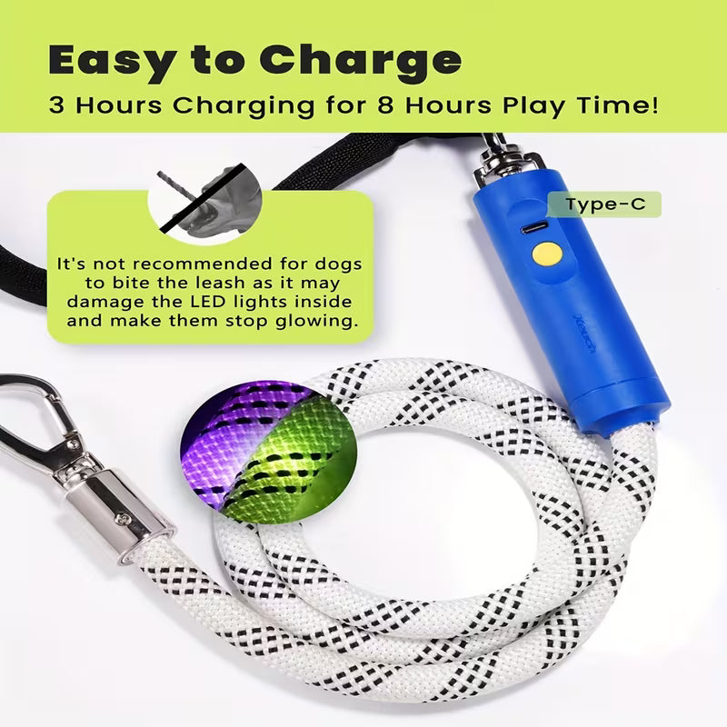 The AeroGlow™ LED Light-Up Dog Leash — 1000 Ft Visibility, 13 Lighting Modes, Rechargeable