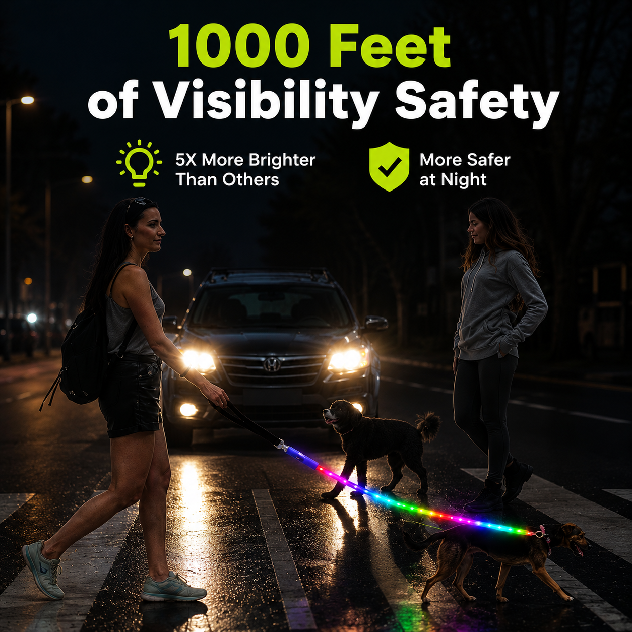 The AeroGlow™ LED Light-Up Dog Leash — 1000 Ft Visibility, 13 Lighting Modes, Rechargeable