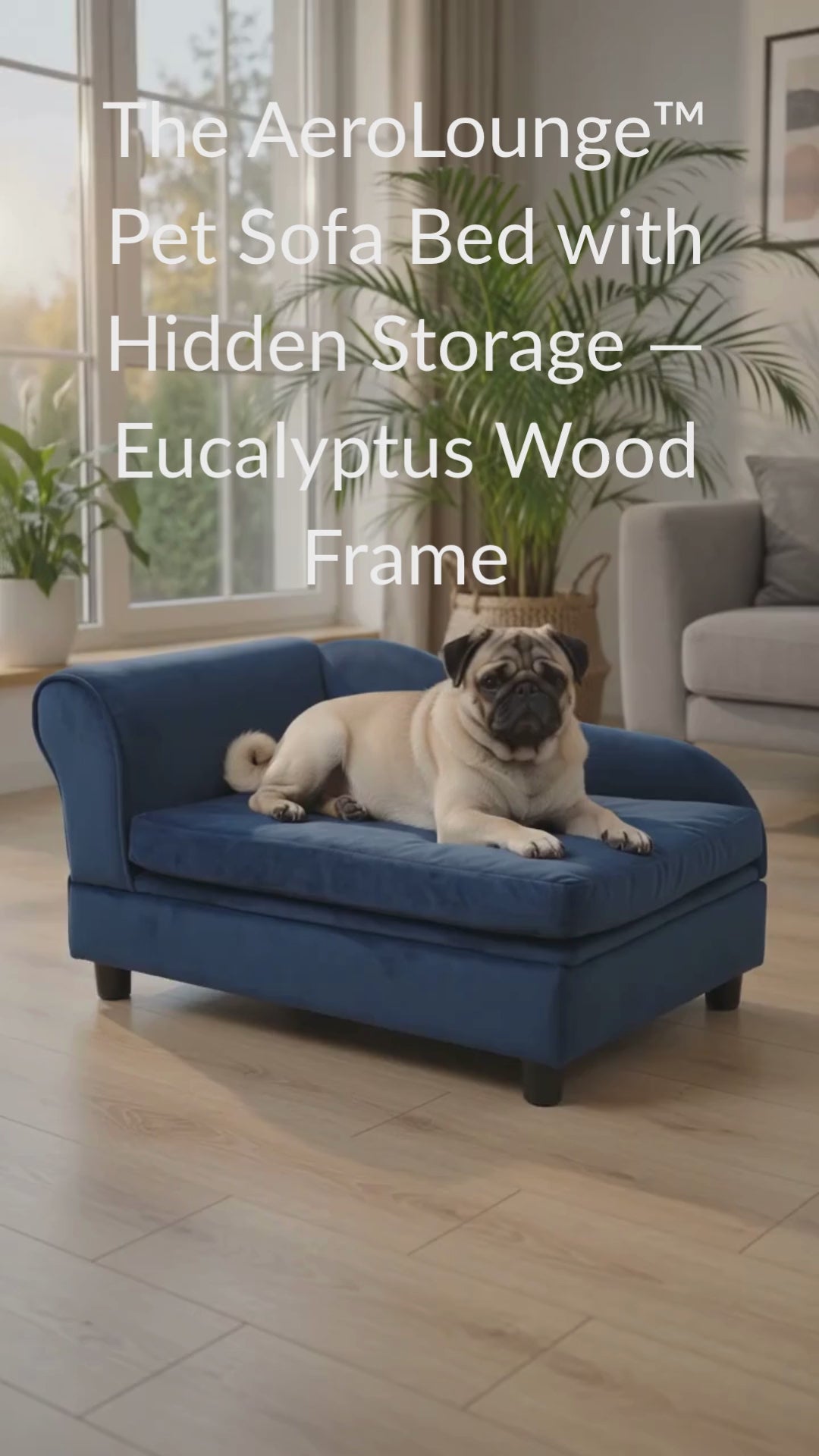 The AeroLounge™ Pet Sofa Bed with Hidden Storage — Eucalyptus Wood Frame, Tufted Cushion | Cats & Small Dogs