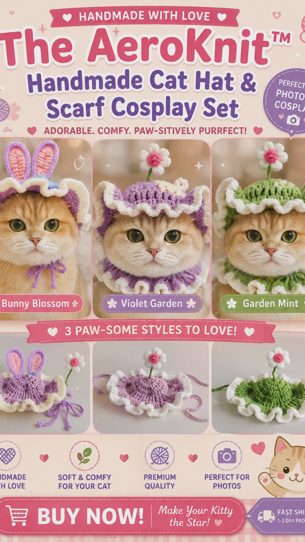 The AeroKnit™ Handmade Cat Hat & Scarf Cosplay Set